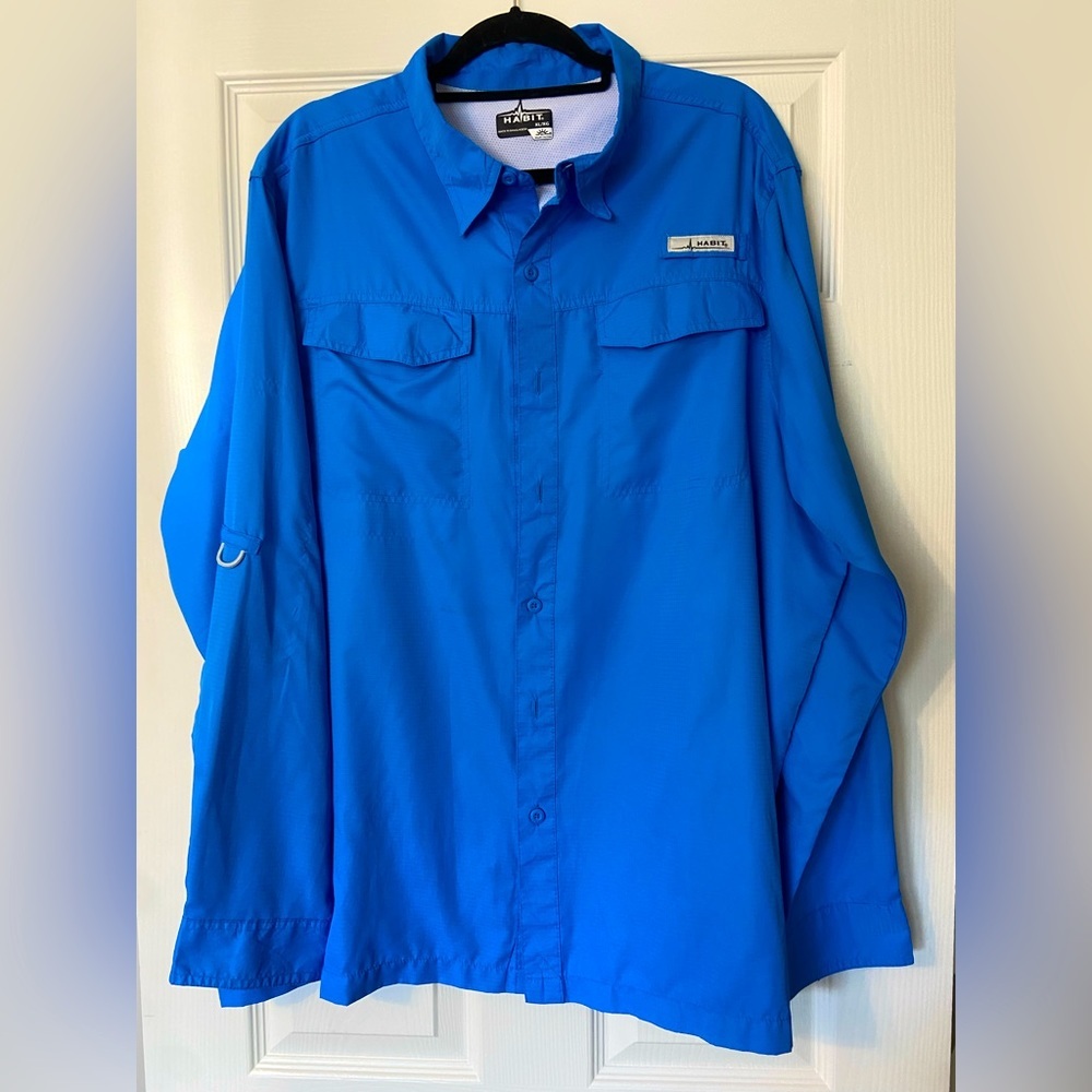 Habitat 30+ Solar Factor Long Sleeve Blue Fishing Shirt Men's  Size X-Large